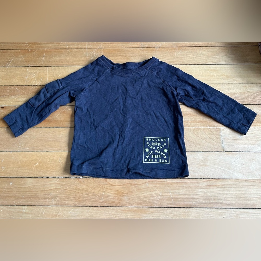 Navy Long-Sleeve Tee with Surf Graphic 12 Months